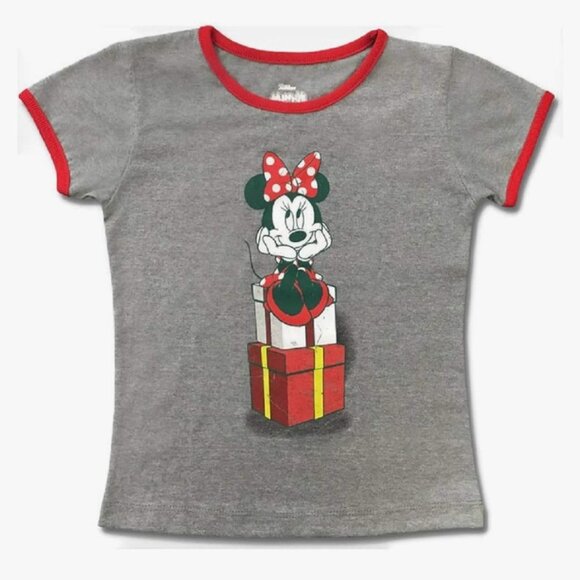 Minnie Mouse Sitting on Presents Pewter Heather Grey Toddler Shirt 18 months - Picture 1 of 1